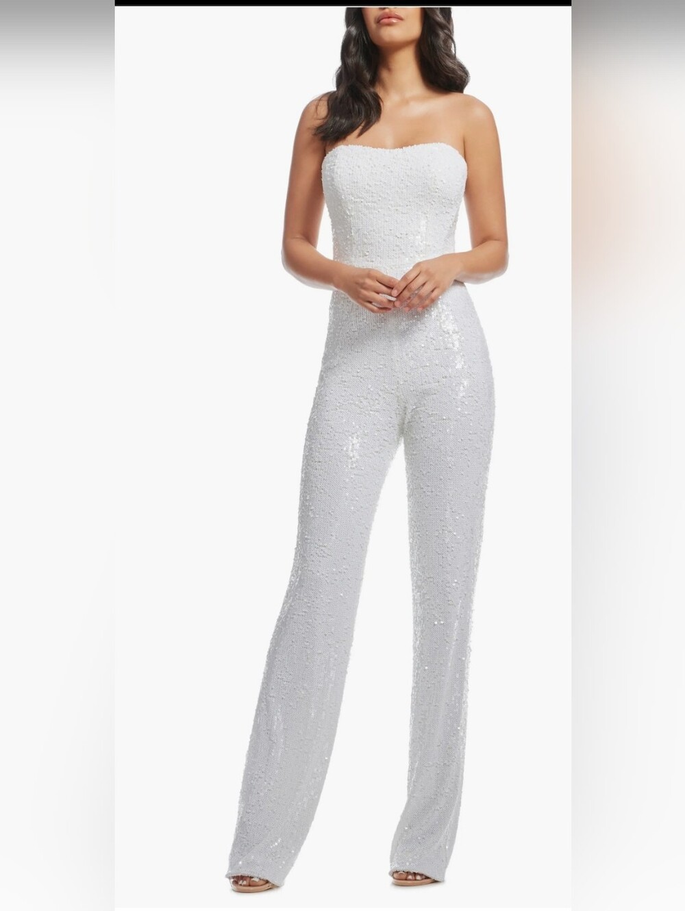 Dress the Population White Strapless Sequin Jumpsuit